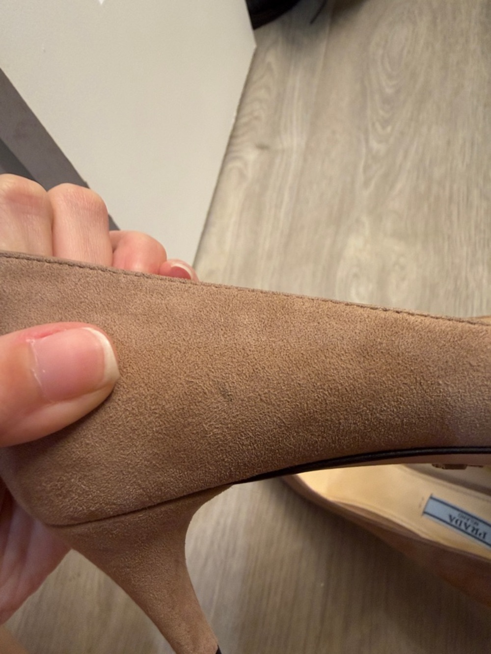 Prada Taupe Scalloped Suede Pointed Toe Pumps 37.5 - Picture 5 of 5